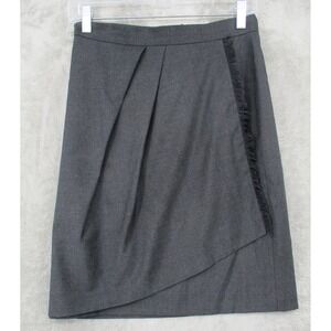 Brooks Brothers Skirt 2 Wool Pencil Straight Pleated Fringe Office Career Gray